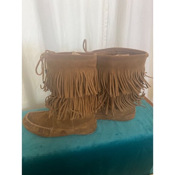 Minnetonka Womens Fringe Suede Ankle Boots Size 9.5 Brown - Picture 1 of 8